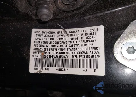 2018 Honda Civic Touring z USA, uszkodzony, nr VIN 19XFC1F99JE200672